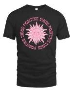 Positive Vibes Retro Sun Aesthetic Inspirational Graphic T-Shirt - black t-shirt on white background