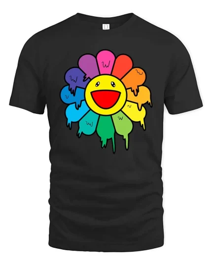 Happy Rainbow Flower Smiley Cute Graphic T-Shirt Style - black t-shirt on white background