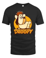 Sleepy Droopy Cartoon Dog Funny Retro Graphic T-Shirt Style - black t-shirt on white background