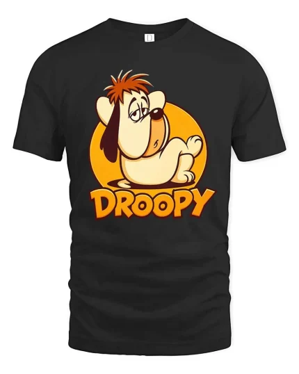 Sleepy Droopy Cartoon Dog Funny Retro Graphic T-Shirt Style - black t-shirt on white background