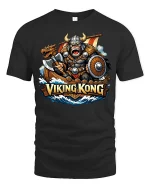 Viking Kong Warrior Norse Myth Retro Graphic T-Shirt Style - black t-shirt on white background