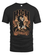 High On Catnip Retro Vintage Cat Funny Graphic T-Shirt - black t-shirt on white background