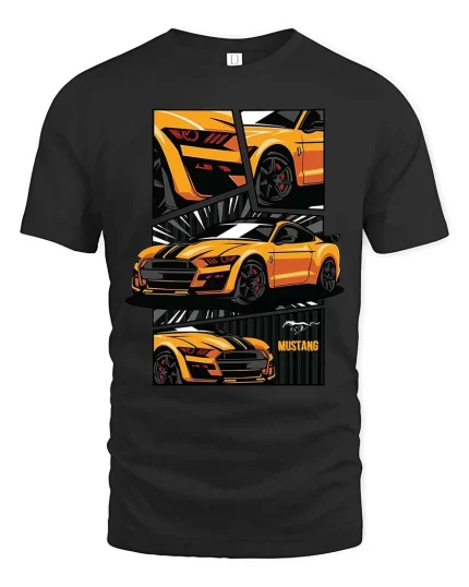 Mustang Sports Car Retro Muscle Graphic Performance T-Shirt - black t-shirt on white background