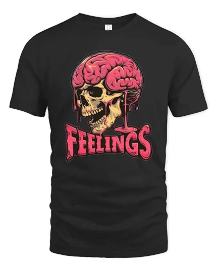 Dark Humor Feelings Skull Brain Drip Graphic T-Shirt Style - black t-shirt on white background
