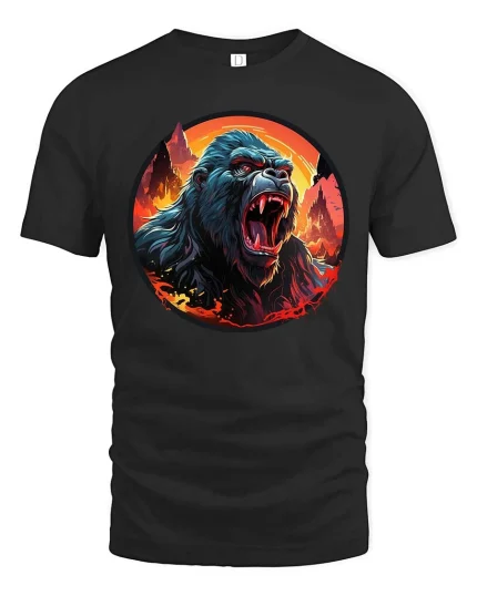 Fierce Gorilla Roar Wild Power Graphic Animal T-Shirt - black t-shirt on white background
