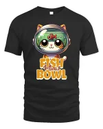 Funny Fish In My Bowl Cute Cat Helmet Graphic T-Shirt - black t-shirt on white background