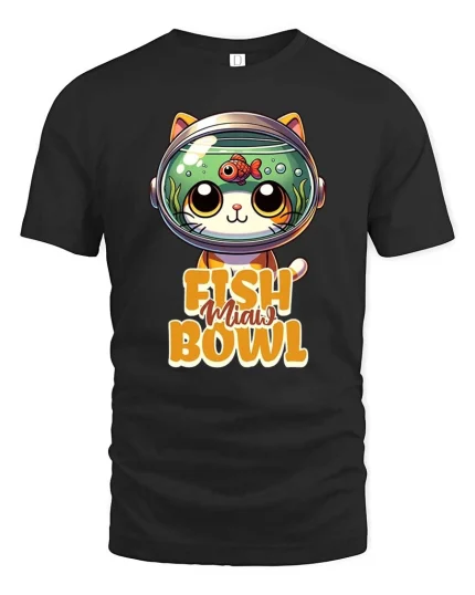 Funny Fish In My Bowl Cute Cat Helmet Graphic T-Shirt - black t-shirt on white background