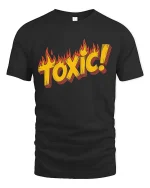 Toxic Flame Retro Warning Graphic Bold Style T-Shirt - black t-shirt on white background
