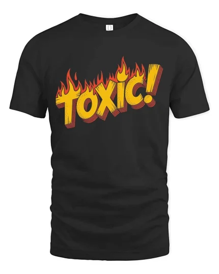 Toxic Flame Retro Warning Graphic Bold Style T-Shirt - black t-shirt on white background