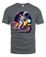 Astronaut Riding Scooter Retro Space Adventure Graphic T-Shirt - gray t-shirt on white background