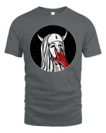 Dark Gothic Nun Horror Aesthetic Graphic T-Shirt Style - gray t-shirt on white background