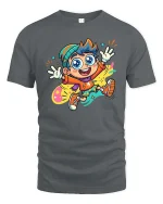 Happy Cartoon Kid Color Splash Fun Graphic T-Shirt Style - gray t-shirt on white background