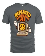 Replaced By AI Retro Computer Humor Graphic T-Shirt Style - gray t-shirt on white background