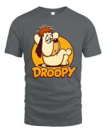 Sleepy Droopy Cartoon Dog Funny Retro Graphic T-Shirt Style - gray t-shirt on white background