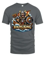 Viking Kong Warrior Norse Myth Retro Graphic T-Shirt Style - gray t-shirt on white background