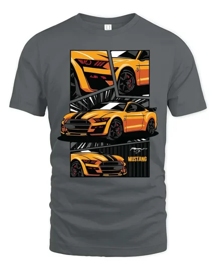 Mustang Sports Car Retro Muscle Graphic Performance T-Shirt - gray t-shirt on white background