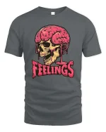 Dark Humor Feelings Skull Brain Drip Graphic T-Shirt Style - gray t-shirt on white background