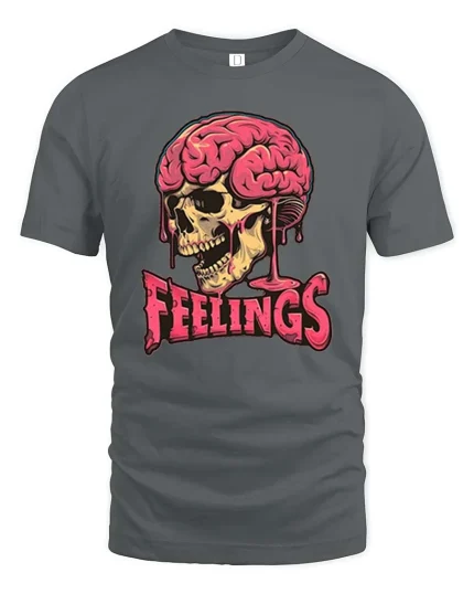 Dark Humor Feelings Skull Brain Drip Graphic T-Shirt Style - gray t-shirt on white background