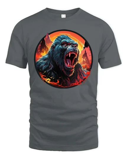 Fierce Gorilla Roar Wild Power Graphic Animal T-Shirt - gray t-shirt on white background