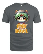 Funny Fish In My Bowl Cute Cat Helmet Graphic T-Shirt - gray t-shirt on white background