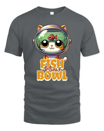 Funny Fish In My Bowl Cute Cat Helmet Graphic T-Shirt - gray t-shirt on white background