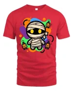 Cute Halloween Mummy Lantern Glow Graphic T-Shirt Costume - red t-shirt on white background