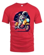 Astronaut Riding Scooter Retro Space Adventure Graphic T-Shirt - red t-shirt on white background