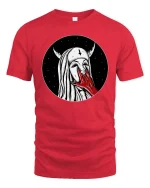 Dark Gothic Nun Horror Aesthetic Graphic T-Shirt Style - red t-shirt on white background