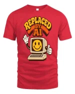 Replaced By AI Retro Computer Humor Graphic T-Shirt Style - red t-shirt on white background