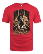 High On Catnip Retro Vintage Cat Funny Graphic T-Shirt - red t-shirt on white background