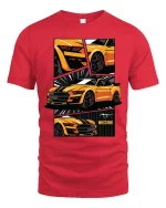Mustang Sports Car Retro Muscle Graphic Performance T-Shirt - red t-shirt on white background