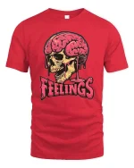 Dark Humor Feelings Skull Brain Drip Graphic T-Shirt Style - red t-shirt on white background