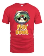 Funny Fish In My Bowl Cute Cat Helmet Graphic T-Shirt - red t-shirt on white background