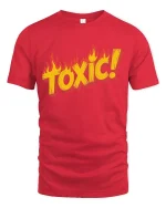 Toxic Flame Retro Warning Graphic Bold Style T-Shirt - red t-shirt on white background