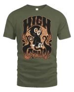 High On Catnip Retro Vintage Cat Funny Graphic T-Shirt - military green t-shirt on white background