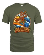 Aloha Surfing Tiki Hawaiian Retro Summer Graphic T-Shirt - military green t-shirt on white background