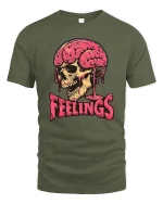 Dark Humor Feelings Skull Brain Drip Graphic T-Shirt Style - military green t-shirt on white background