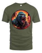 Fierce Gorilla Roar Wild Power Graphic Animal T-Shirt - military green t-shirt on white background