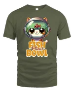 Funny Fish In My Bowl Cute Cat Helmet Graphic T-Shirt - military green t-shirt on white background