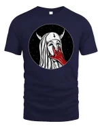 Dark Gothic Nun Horror Aesthetic Graphic T-Shirt Style - navy t-shirt on white background