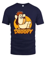 Sleepy Droopy Cartoon Dog Funny Retro Graphic T-Shirt Style - navy t-shirt on white background
