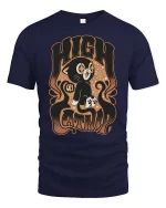 High On Catnip Retro Vintage Cat Funny Graphic T-Shirt - navy t-shirt on white background
