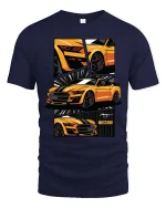 Mustang Sports Car Retro Muscle Graphic Performance T-Shirt - navy t-shirt on white background