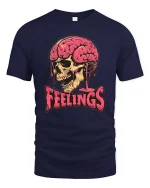 Dark Humor Feelings Skull Brain Drip Graphic T-Shirt Style - navy t-shirt on white background