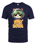 Funny Fish In My Bowl Cute Cat Helmet Graphic T-Shirt - navy t-shirt on white background