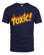 Toxic Flame Retro Warning Graphic Bold Style T-Shirt - navy t-shirt on white background