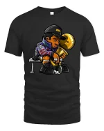 Champion Victory Trophy Cartoon Style Winner Celebration Tshirt - black t-shirt on white background