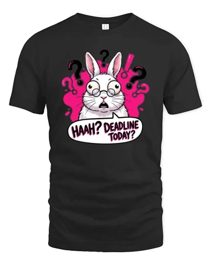Funny Deadline Today Confused Bunny Humor Work Stress Tshirt - black t-shirt on white background