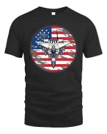 American Fighter Jet Patriotic Aviation Graphic Cool Tshirt - black t-shirt on white background