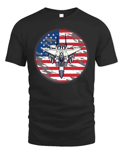 American Fighter Jet Patriotic Aviation Graphic Cool Tshirt - black t-shirt on white background
